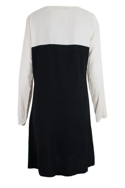 Black and ivory long-sleeved knee length dress with ribbon