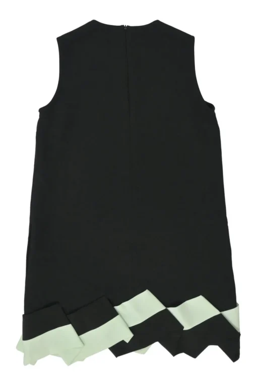 Black and mint polyester sleeveless shift dress with scalloped hem