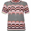 Black and multi-colour fully-fashioned striped zig-zag knit pullover short sleeve crewneck top