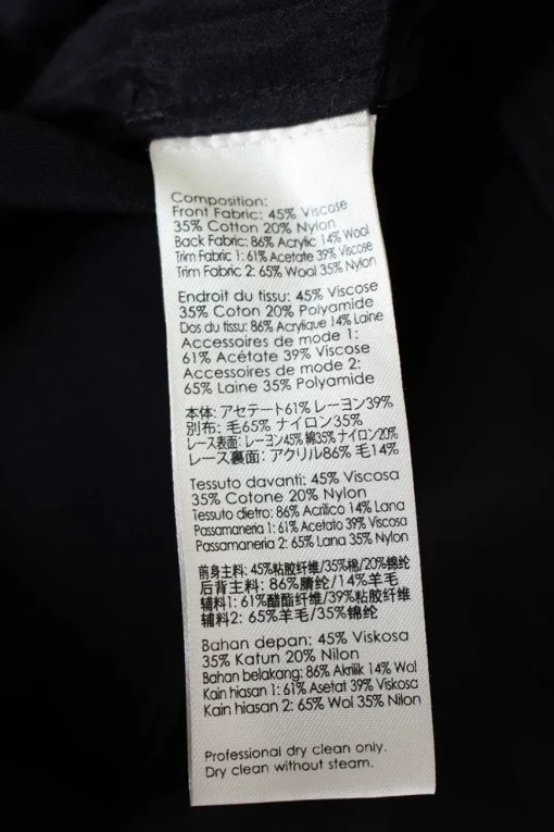 Black and navy cotton-nylon blend mixed media belted mini shift with bonded lace