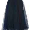 Black and navy layered silk tulle A-line knee-length dress