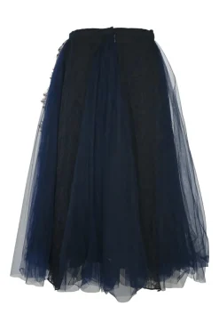 Black and navy layered silk tulle A-line knee-length dress