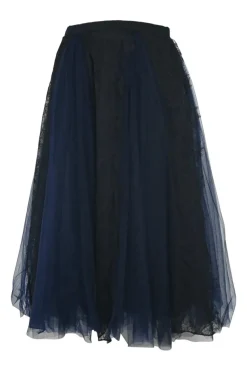 Black and navy layered silk tulle A-line knee-length dress