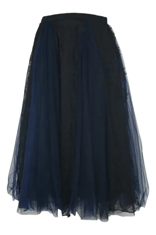 Black and navy layered silk tulle A-line knee-length dress