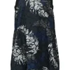 Black and navy semi-sheer cupro floral broderie Anglaise bateau neck swing-style shift dress with scalloped edges