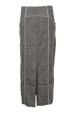 Black and neutral paneled polyester-blend micro houndstooth tweed pencil skirt