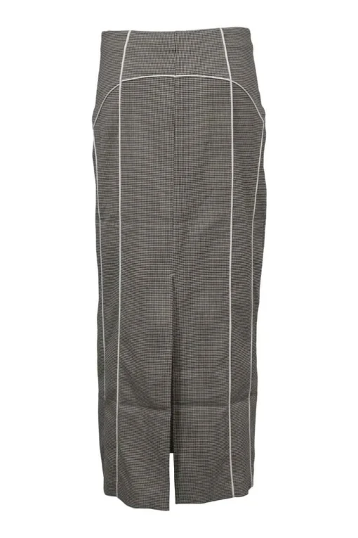 Black and neutral paneled polyester-blend micro houndstooth tweed pencil skirt
