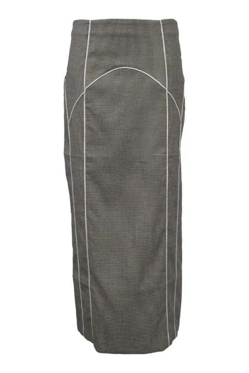 Black and neutral paneled polyester-blend micro houndstooth tweed pencil skirt