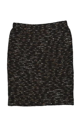 Black and orange bouclé tweed pull-on knee-length pencil skirt
