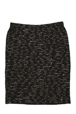 Black and orange bouclé tweed pull-on knee-length pencil skirt