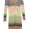 Black and orange polyester-blend scoop neck warp knit pointelle pullover shift dress with flounce hem