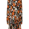 Black and orange viscose jersey floral print high-neck long sleeve drop-waist shift dress