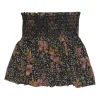 Black and pink silk Jessy ditsy floral print pull-on mini skirt with smocked waistband