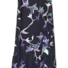 Black and purple crêpe pull-on wrap-front midi Jazzy cascade drape skirt featuring floral motif