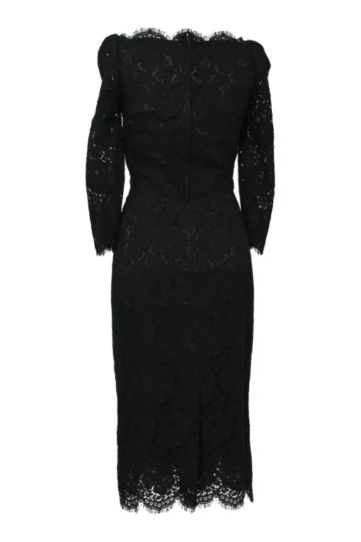 Black and purple viscose-blend semi-sheer embroidered eyelash floral lace bateau neck long sleeve sheath dress