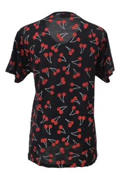 Black and red cherry cotton jersey graphic crewneck pullover T-Shirt featuring novelty cherry print