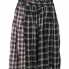 Black and red paneled Tartan pull-on high-rise midi skirt with draped waistband