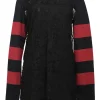 Black and red viscose-blend mixed-media long sleeve peek-a-boo shift dress