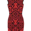 Black and red viscose-blend fully-fashioned interlock knit sheath dress featuring graphic motif