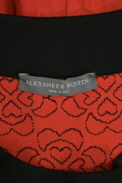 Black and red viscose-blend 3d jacquard knit mock neck A-line short sleeve dress