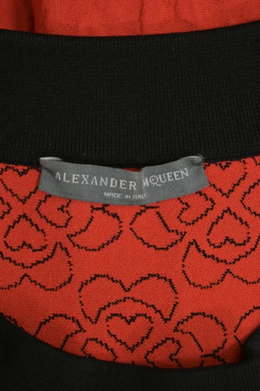 Black and red viscose-blend 3d jacquard knit mock neck A-line short sleeve dress