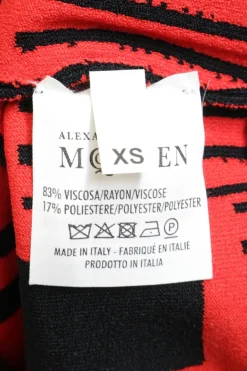 Black and red viscose-blend fully-fashioned interlock knit sheath dress featuring graphic motif