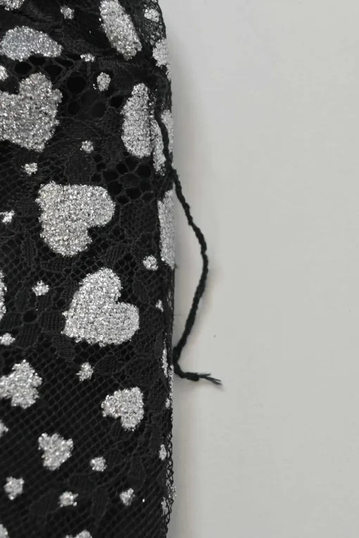 Black and silver Valarie heart glitter-foiled nylon lace high collar long sleeve ruffle mini dress