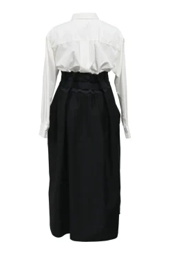 Black and white cotton-blend bustier style pinafore shirt dress with elastic waist