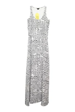 Black and white silk abstract print pullover tank maxi dress