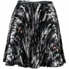Black bias-cut abstract print pull-on high-rise A-line plissé skirt