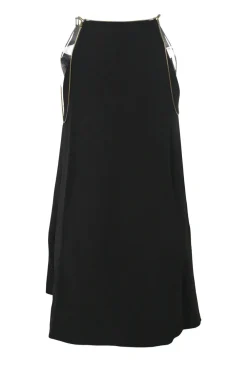 Black bias-cut acetate-blend swing-style slip tunic with herringbone chainlink appliqué