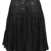 Black bias-cut cotton broderie Anglaise knee-length A-line skirt