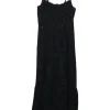 Black bias-cut cotton-blend Broderie Anglaise pullover slip-style half-button scalloped smocked sun dress