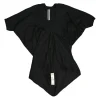 Black bias-cut cotton-silk blend dolman sleeve empire-waist blouse with high-low hem