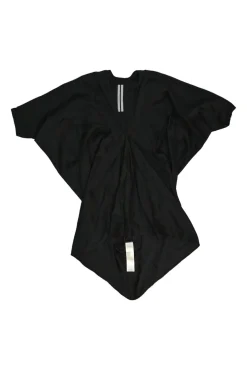 Black bias-cut cotton-silk blend dolman sleeve empire-waist blouse with high-low hem