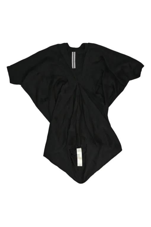 Black bias-cut cotton-silk blend dolman sleeve empire-waist blouse with high-low hem