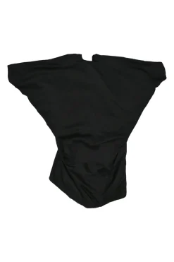Black bias-cut cotton-silk blend dolman sleeve empire-waist blouse with high-low hem