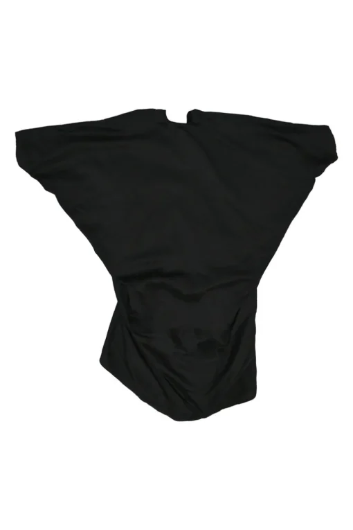 Black bias-cut cotton-silk blend dolman sleeve empire-waist blouse with high-low hem