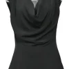Black bias-cut cowl neck sleeveless blouse