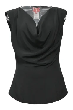 Black bias-cut cowl neck sleeveless blouse