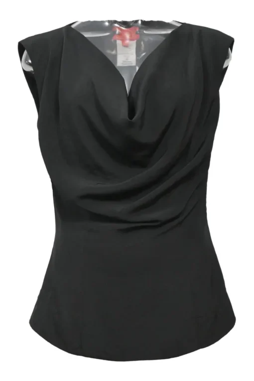 Black bias-cut cowl neck sleeveless blouse