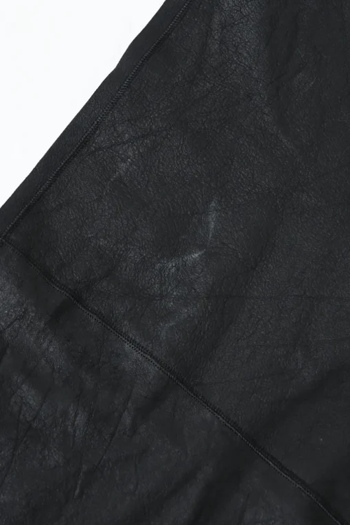 Black bias-cut draped leather plunge neck dolman sleeve mini dress