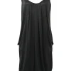 Black bias-cut draped polyester Lesley scoop back shift tank dress