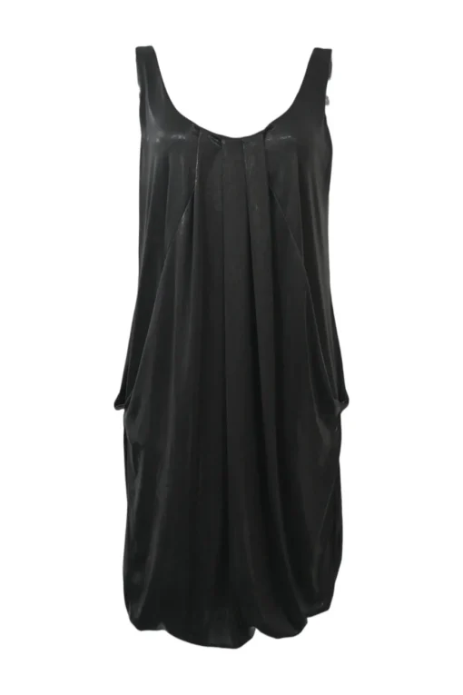 Black bias-cut draped polyester Lesley scoop back shift tank dress