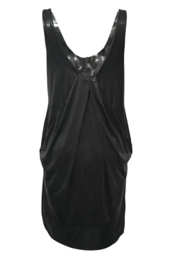 Black bias-cut draped polyester Lesley scoop back shift tank dress
