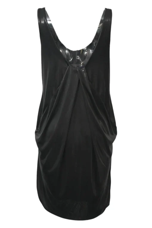 Black bias-cut draped polyester Lesley scoop back shift tank dress