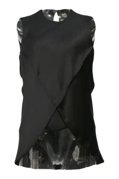 Black bias-cut silk sleeveless tulip blouse