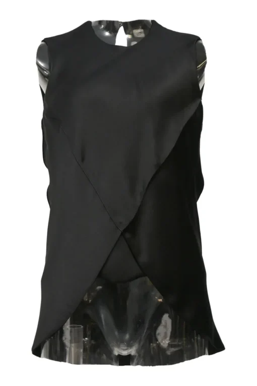 Black bias-cut silk sleeveless tulip blouse