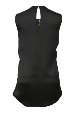 Black bias-cut silk sleeveless tulip blouse