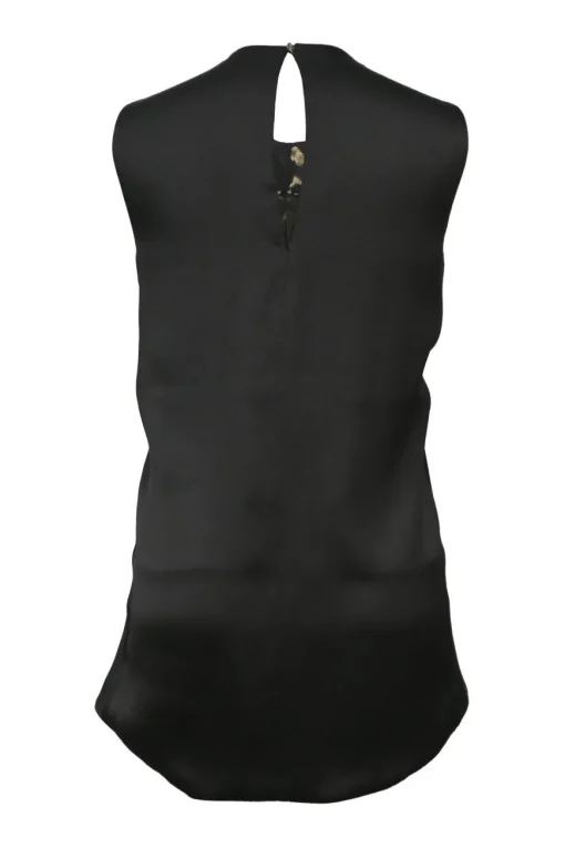 Black bias-cut silk sleeveless tulip blouse